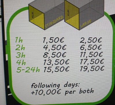 PRICES per hour (ONLY for in-store reservations)